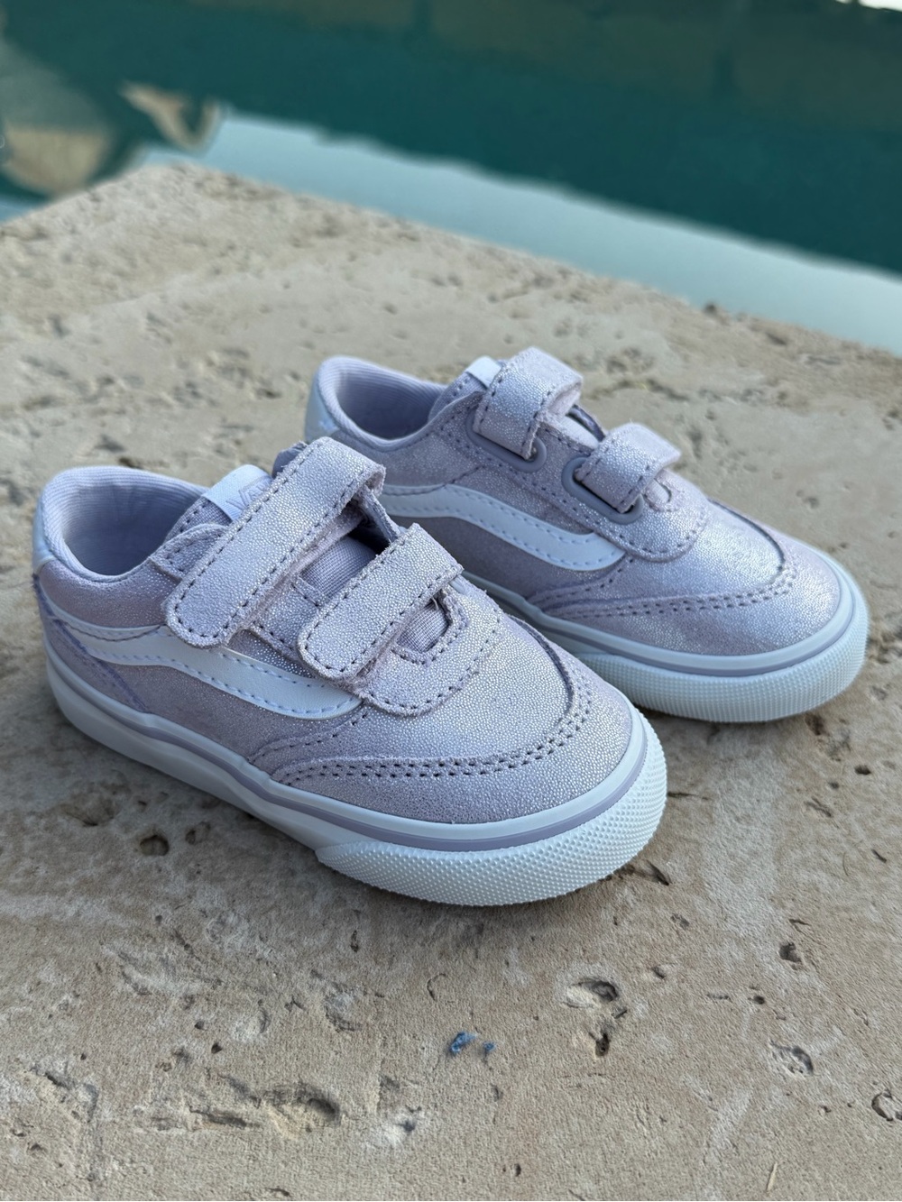 Vans Brooklyn Ls V Toddler Girls Velcro Sneakers in Lavender & Wht Sz 6 NIB